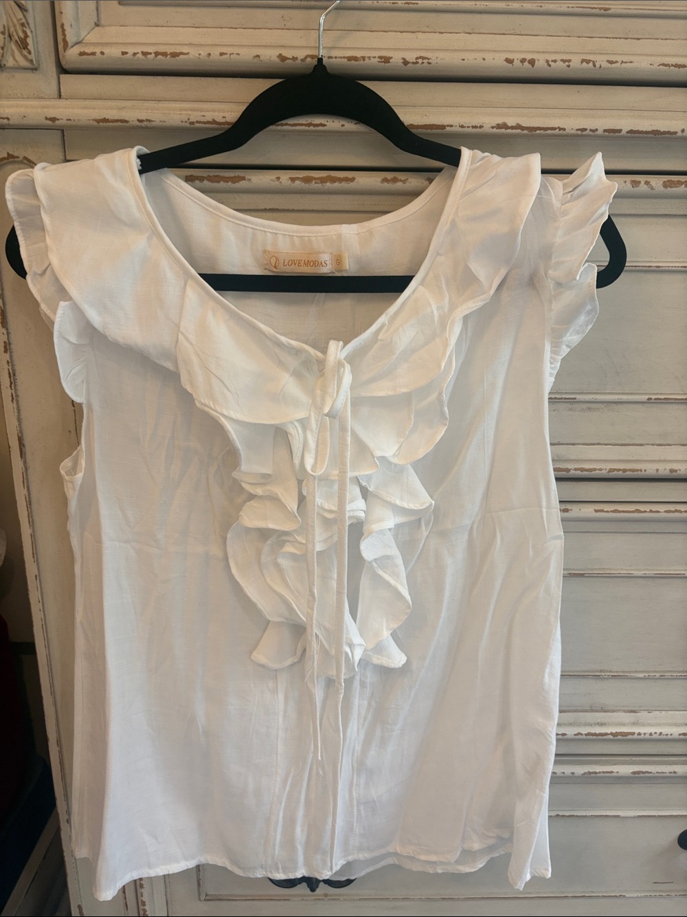 White Ruffle Tie-Front Sleeveless Top